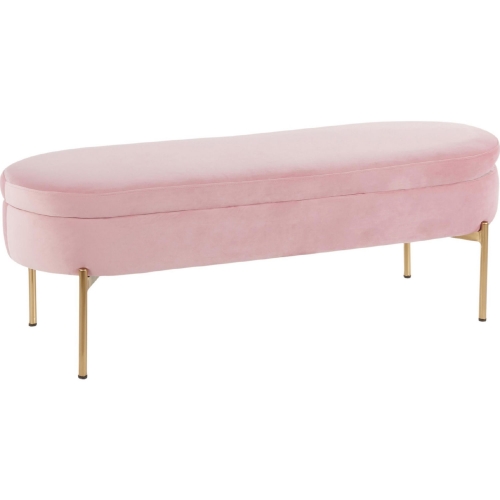 Chloe Storage Bench in Blush Pink Velvet & Gold Metal